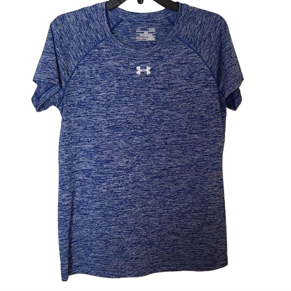 UA Women's Under Armour Heatgear Loose Shirt Small Blue Gray Space Dye Athletic